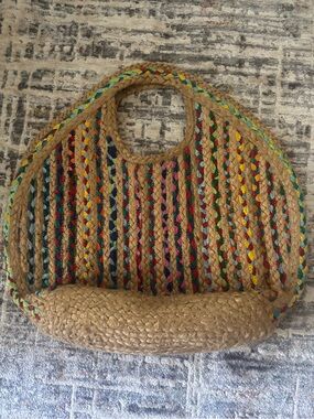 Woven Multicolor Straw Tote Bag - Natural